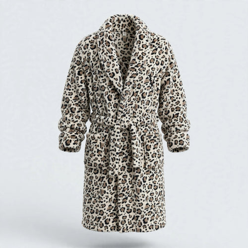 Bata de Casa Felpa Estampado Leopardo - Las Cucadas