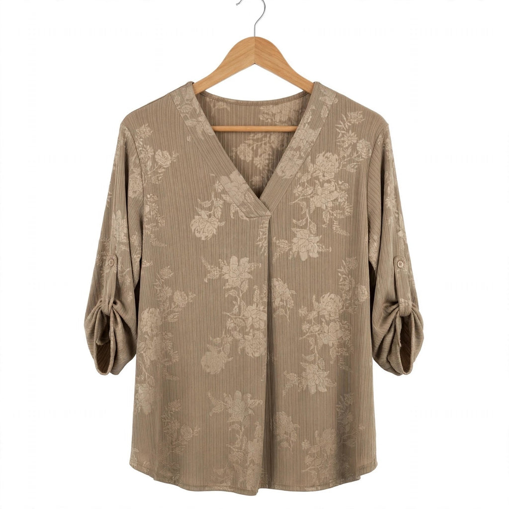 Blusa curvy floral con escote en V y mangas ajustables - Las Cucadas