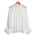 Blusa de gasa curvy plisada con cuello alto y volantes - Las Cucadas