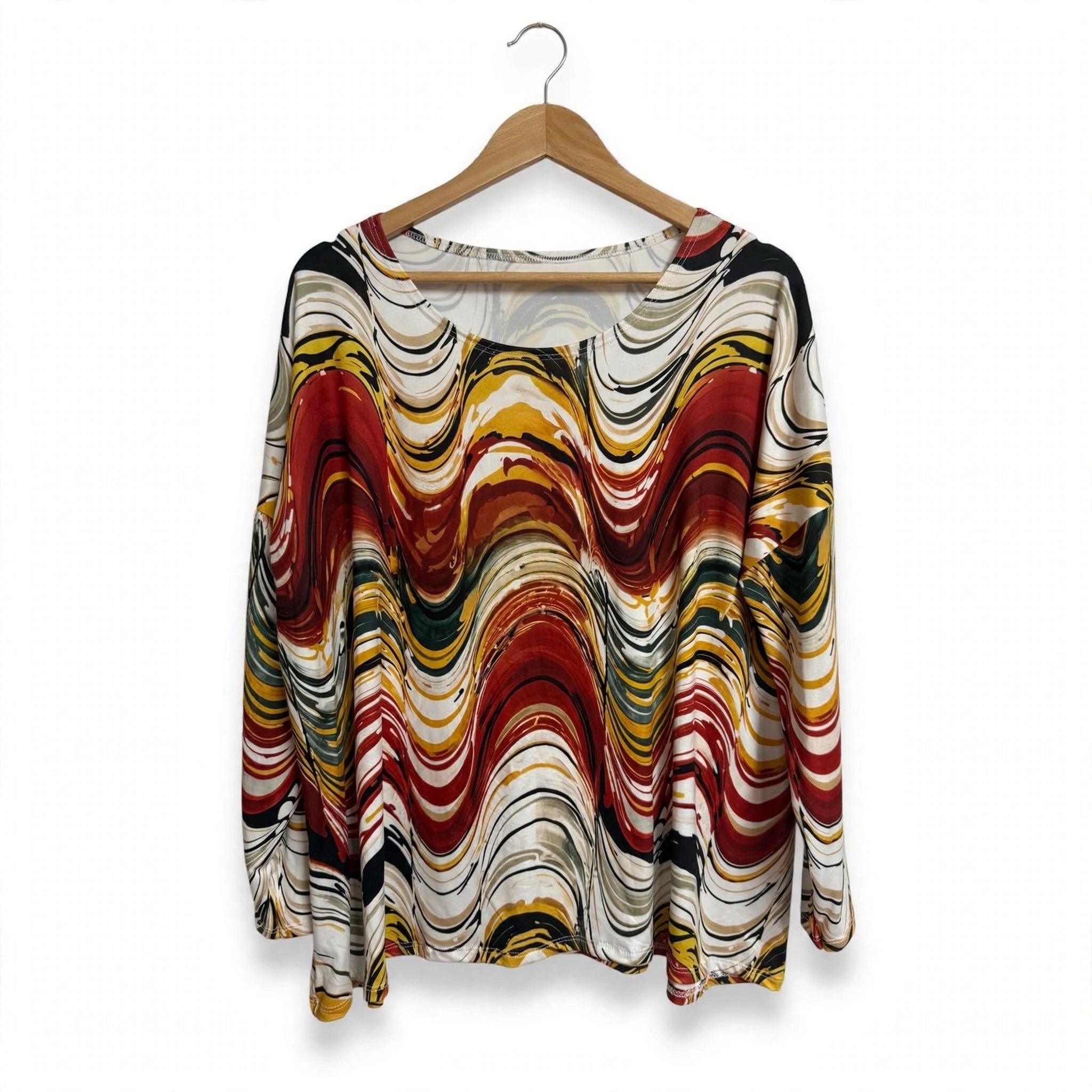 Blusa Manga Larga Estampado Abstracto Talla Grande - Las Cucadas
