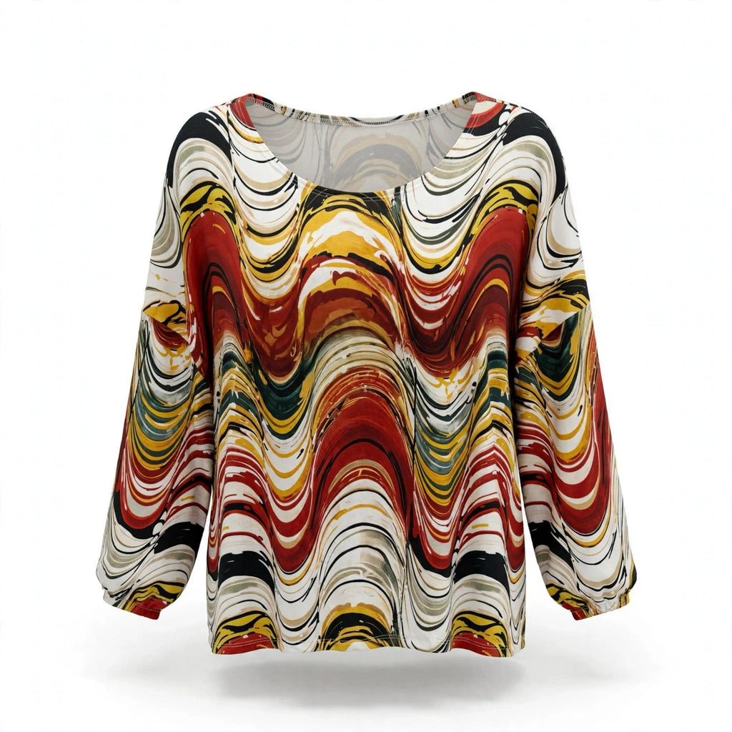 Blusa Manga Larga Estampado Abstracto Talla Grande - Las Cucadas