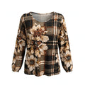 Blusa Manga Larga Estampado Floral Cuadros Tonos Tierra - Las Cucadas