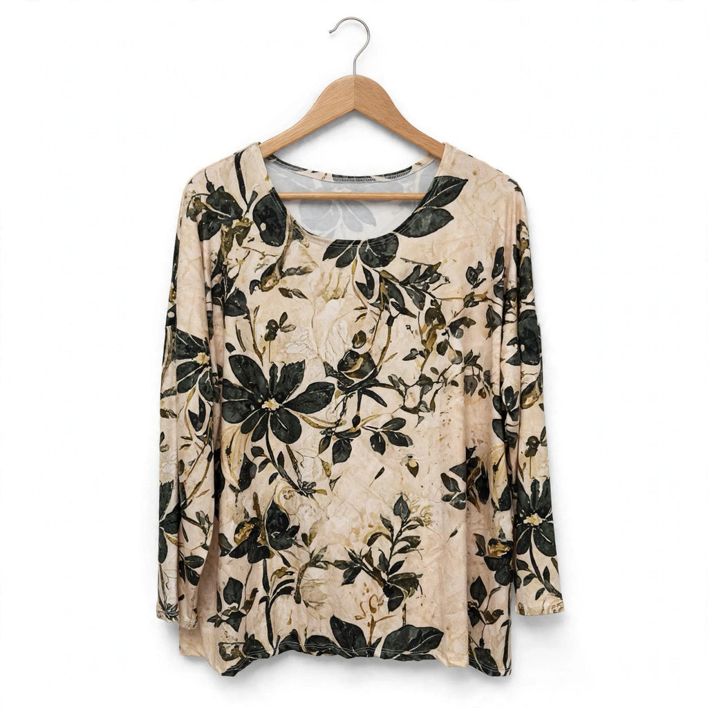 Blusa Manga Larga Estampado Floral Tonos Tierra y Verde - Las Cucadas