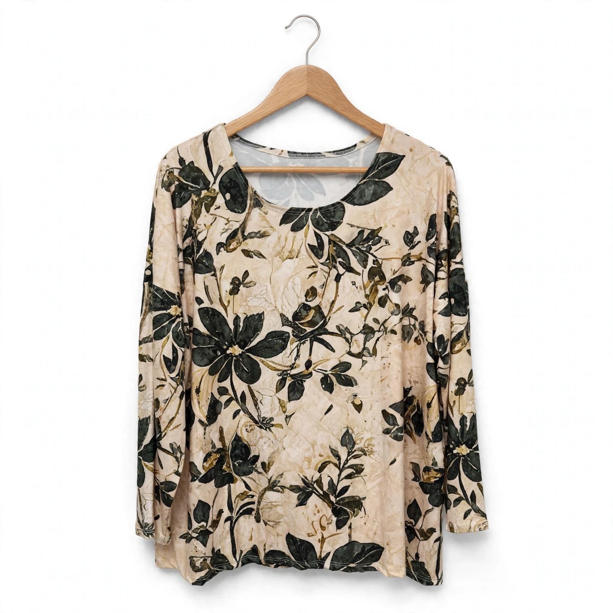 Blusa Manga Larga Estampado Floral Tonos Tierra y Verde - Las Cucadas