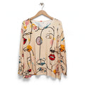 Blusa Manga Larga Estampado Rostros Artístico Talla Grande - Las Cucadas