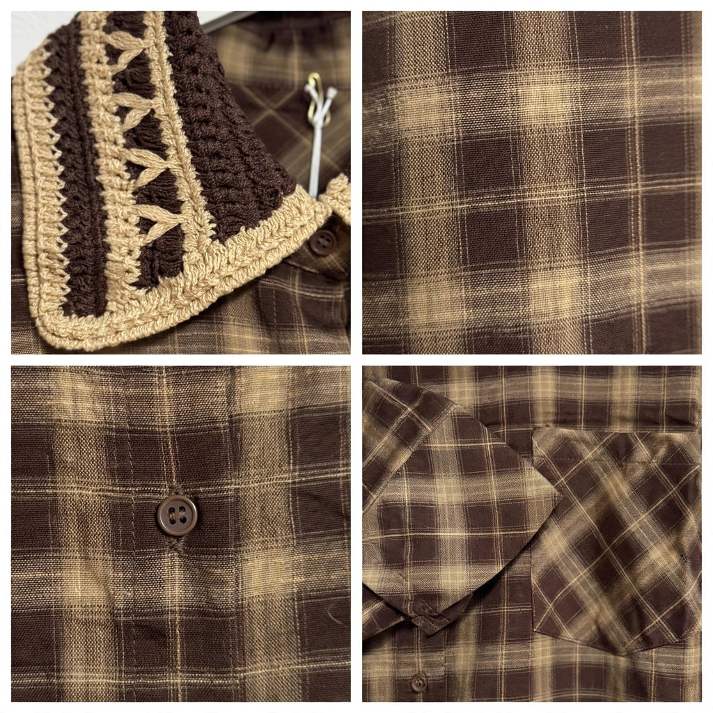 Camisa Curvy de cuadros con cuello de crochet - Las Cucadas