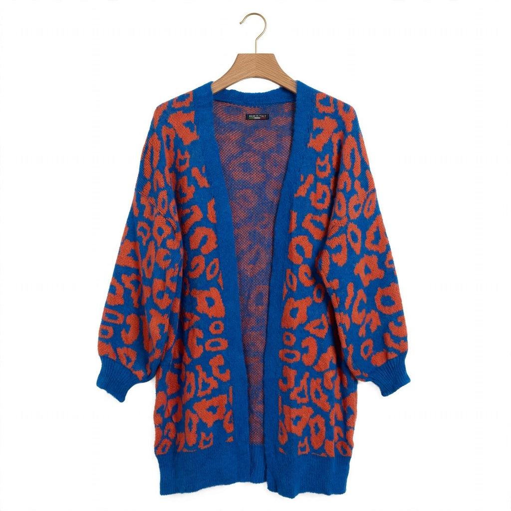 Cárdigan curvy de leopardo azul y naranja - Las Cucadas