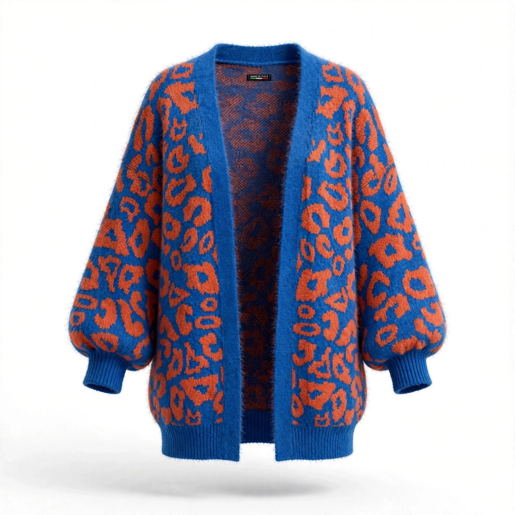 Cárdigan curvy de leopardo azul y naranja - Las Cucadas