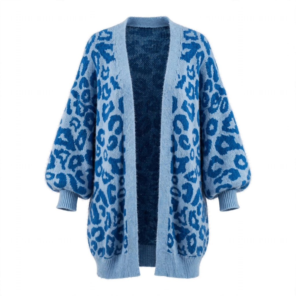 Cárdigan de punto curvy con estampado de leopardo azul - Las Cucadas