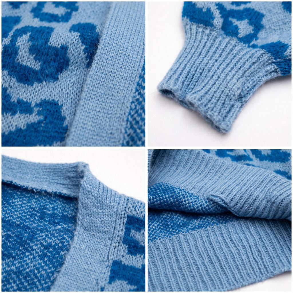 Cárdigan de punto curvy con estampado de leopardo azul - Las Cucadas