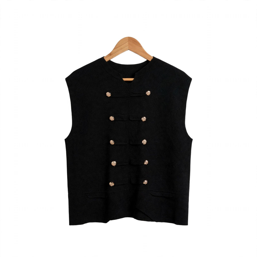 Chaleco de punto curvy con botones dorados estilo militar - Las Cucadas