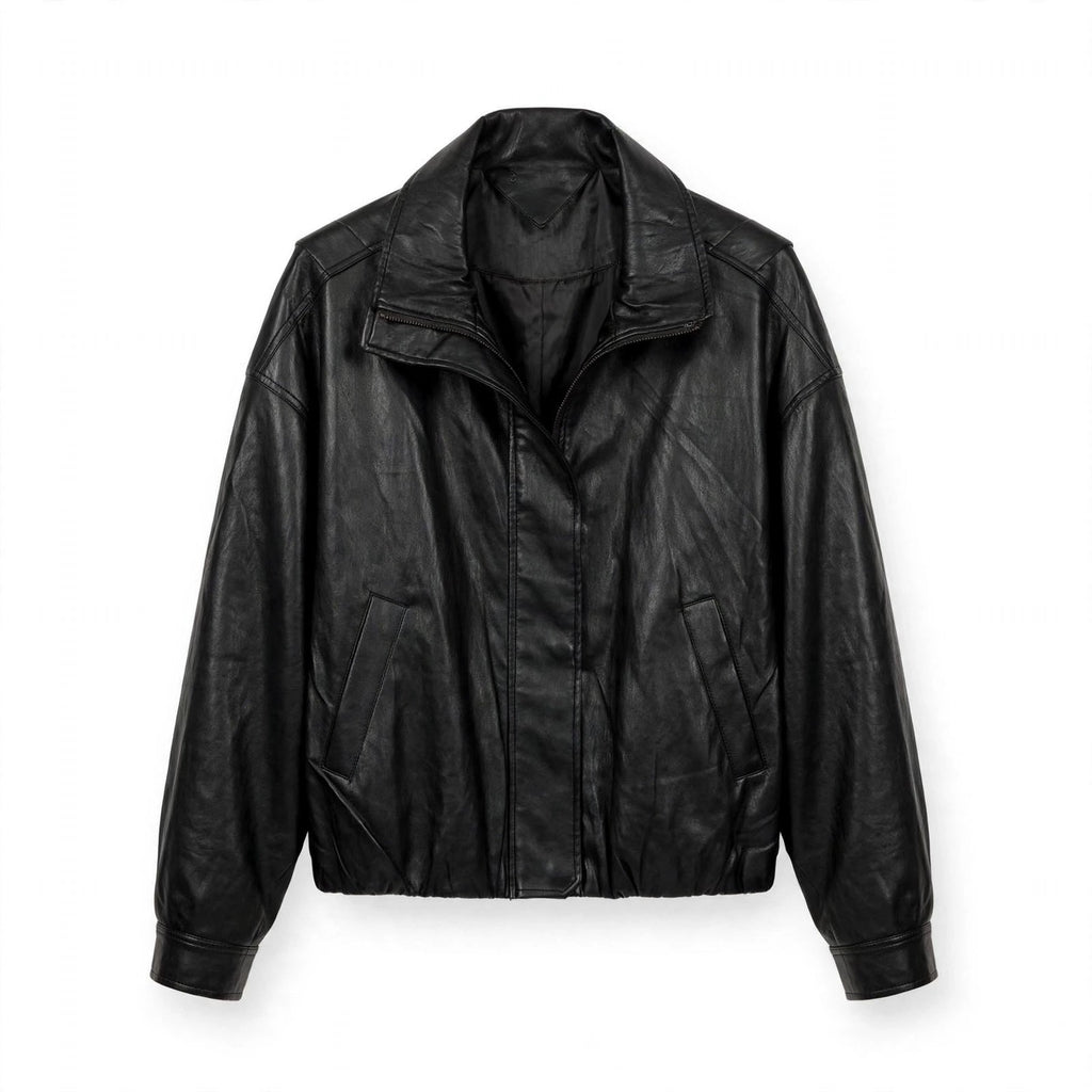 Chaqueta bomber curvy de efecto piel con cuello alto - Las Cucadas