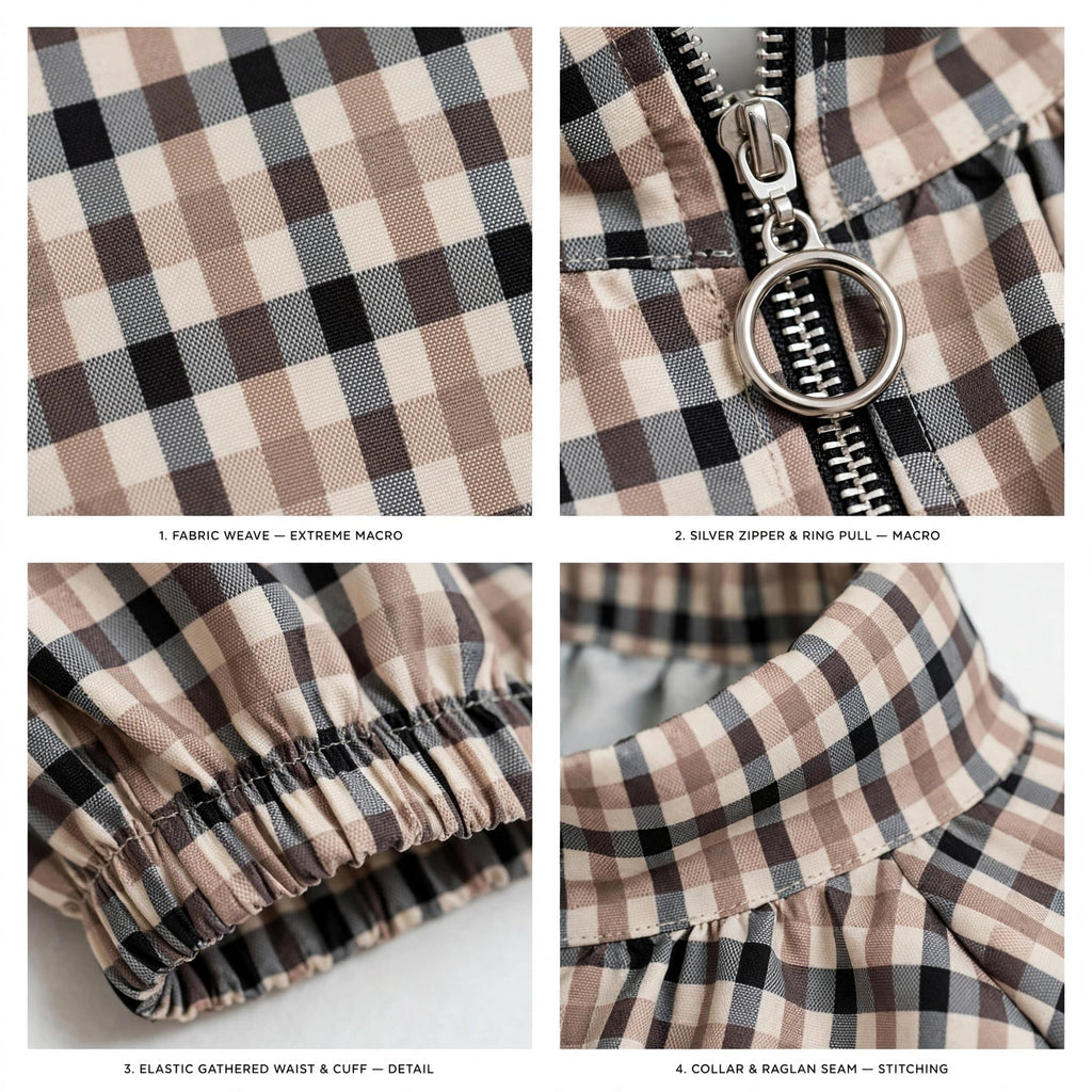 Chaqueta curvy de cuadros en tonos marrones con cremallera - Las Cucadas
