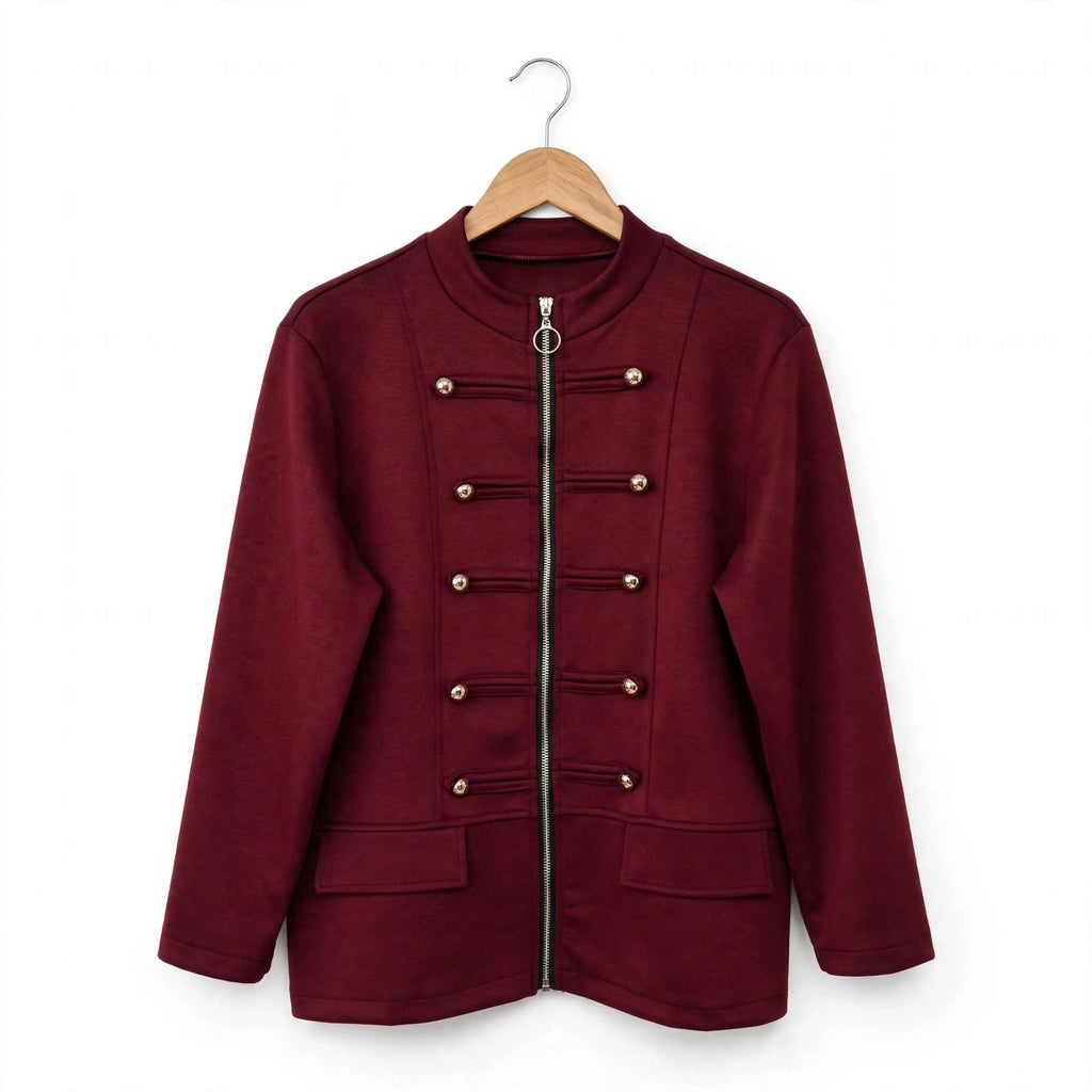 Chaqueta Estilo Militar Burdeos Mujer Talla Grande | Botones Dorados - Las Cucadas