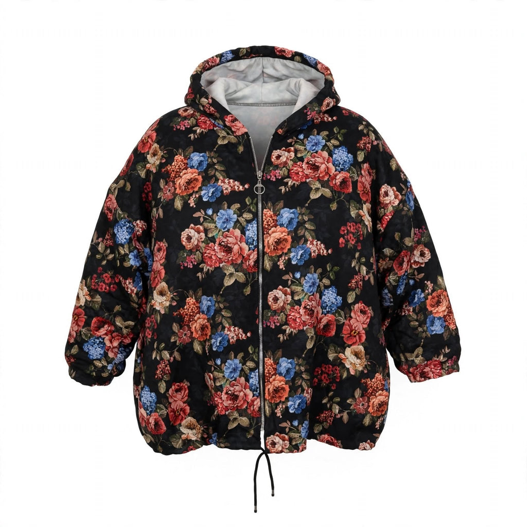 Chaqueta Floral Negra con Capucha - Las Cucadas