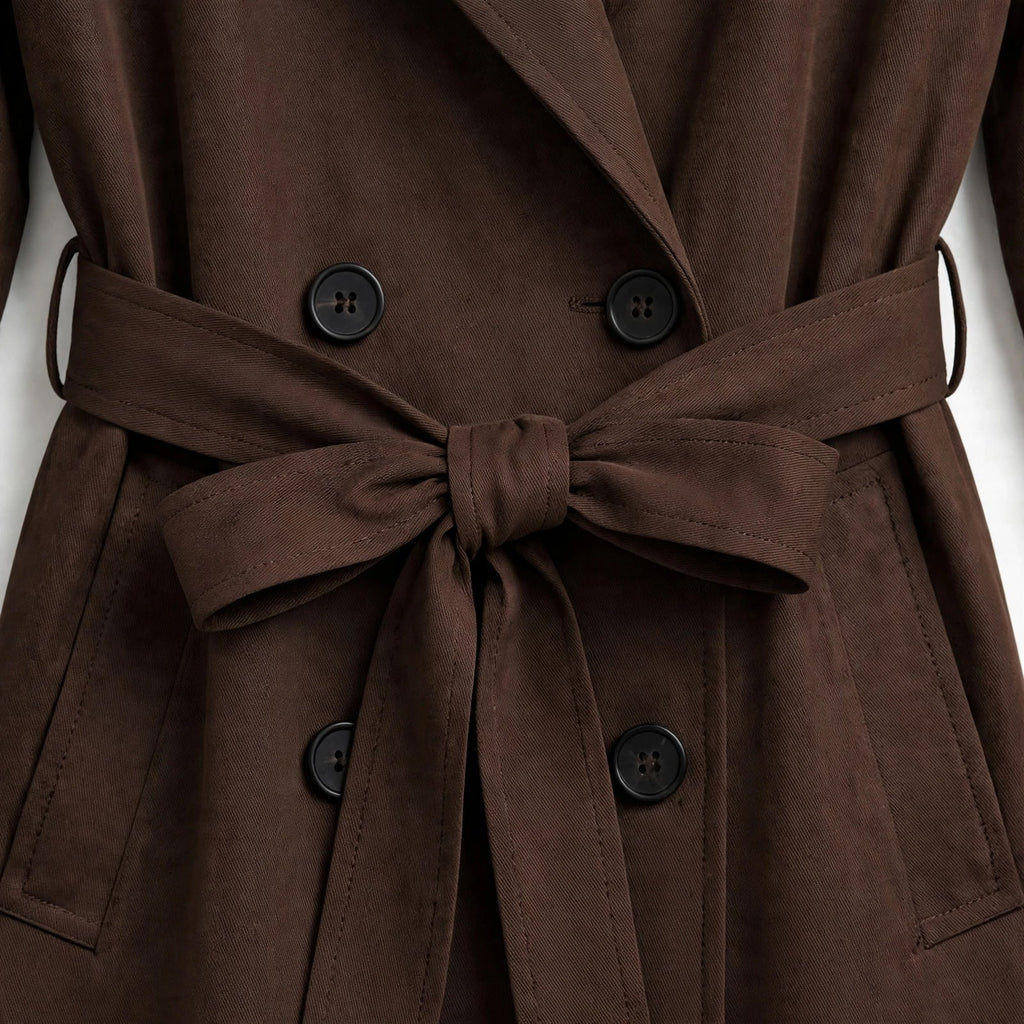 Chaqueta Gabardina Chocolate Cruzada Con Cinturón - Las Cucadas