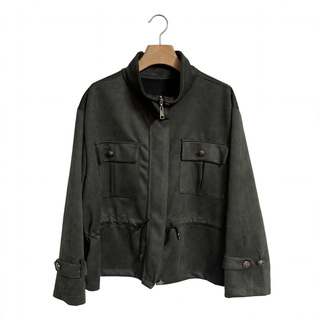 Chaqueta militar curvy verde oscuro efecto ante - Las Cucadas