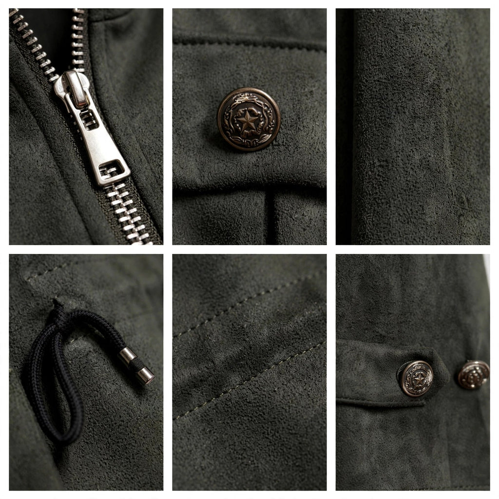 Chaqueta militar curvy verde oscuro efecto ante - Las Cucadas
