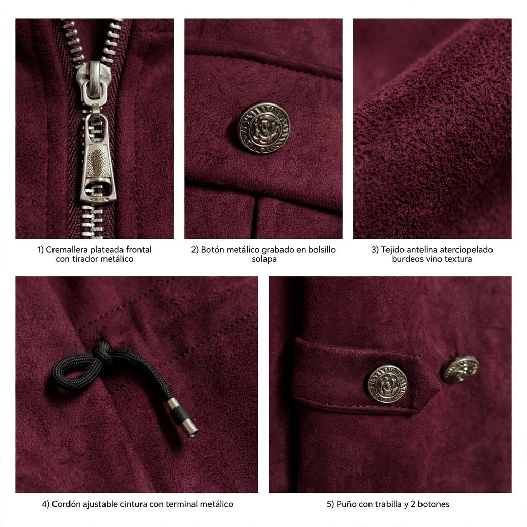 Chaqueta sahariana curvy de antelina burdeos - Las Cucadas