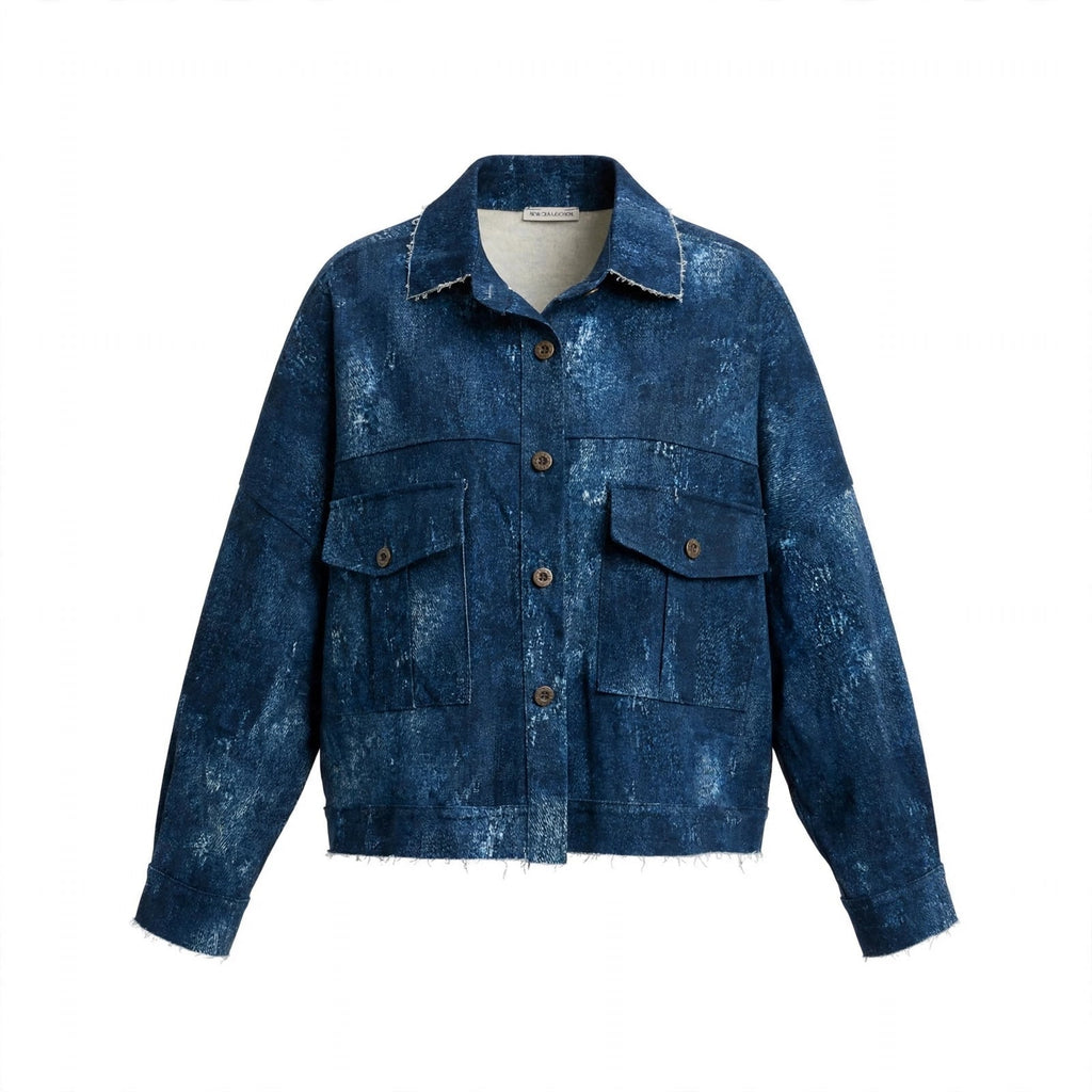 Chaqueta vaquera curvy desgastada con bordes deshilachados - Las Cucadas