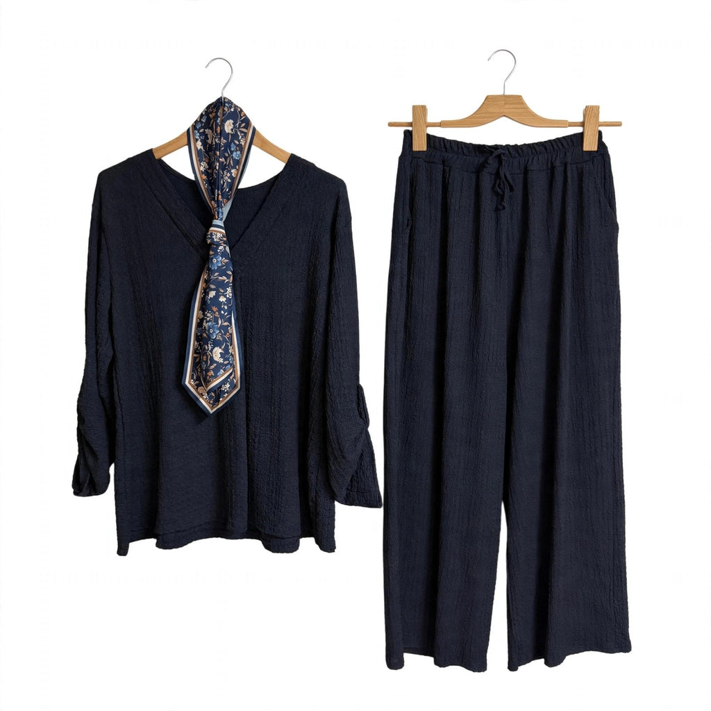 Conjunto Curvy de blusa y pantalón con pañuelo floral - Las Cucadas