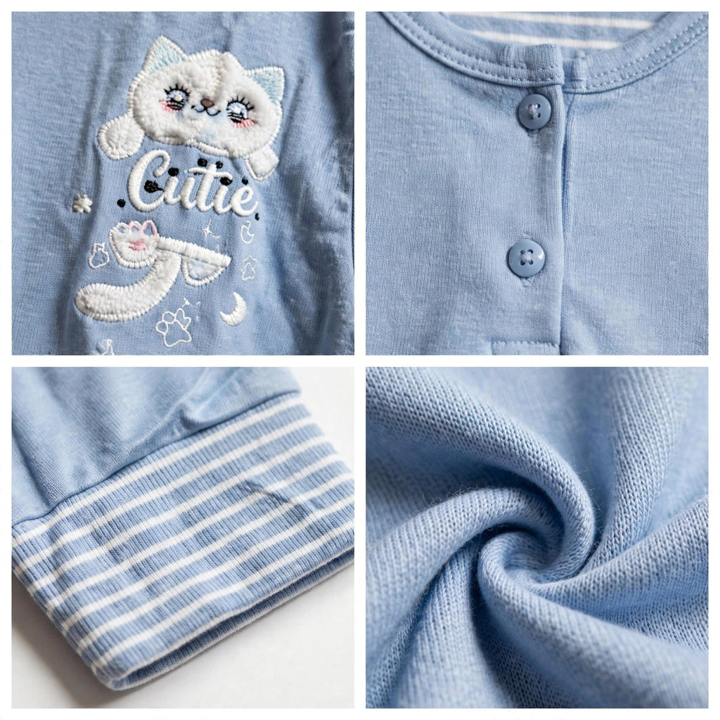 Conjunto de pijama de dos piezas con bordado de gatito - Las Cucadas