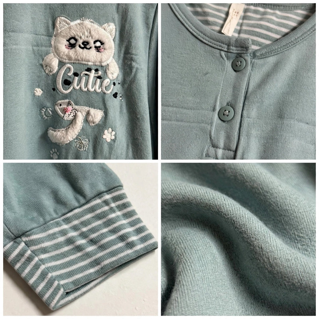Conjunto de pijama de dos piezas con bordado de gatito - Las Cucadas