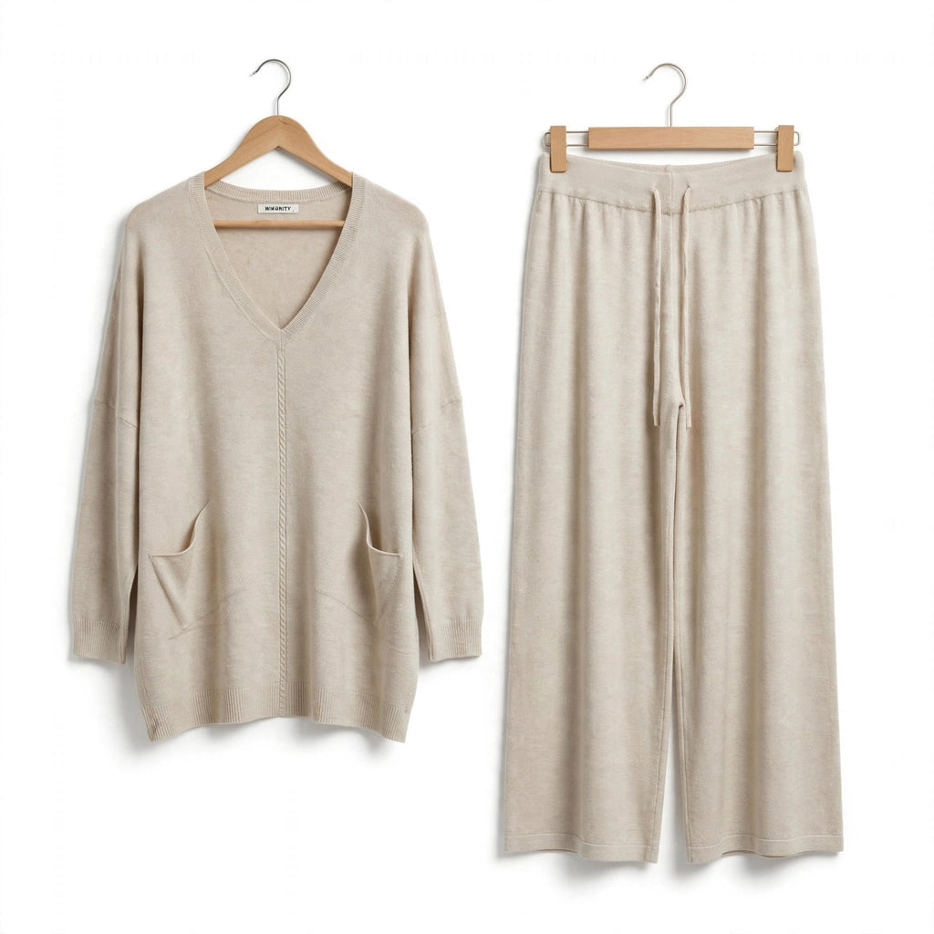 Conjunto De Punto De Dos Piezas Beige Para Mujer - Las Cucadas