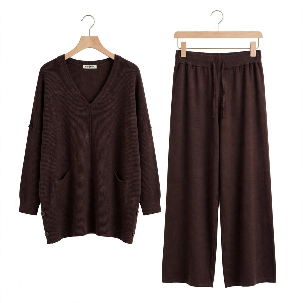 Conjunto De Punto De Dos Piezas Chocolate Para Mujer - Las Cucadas