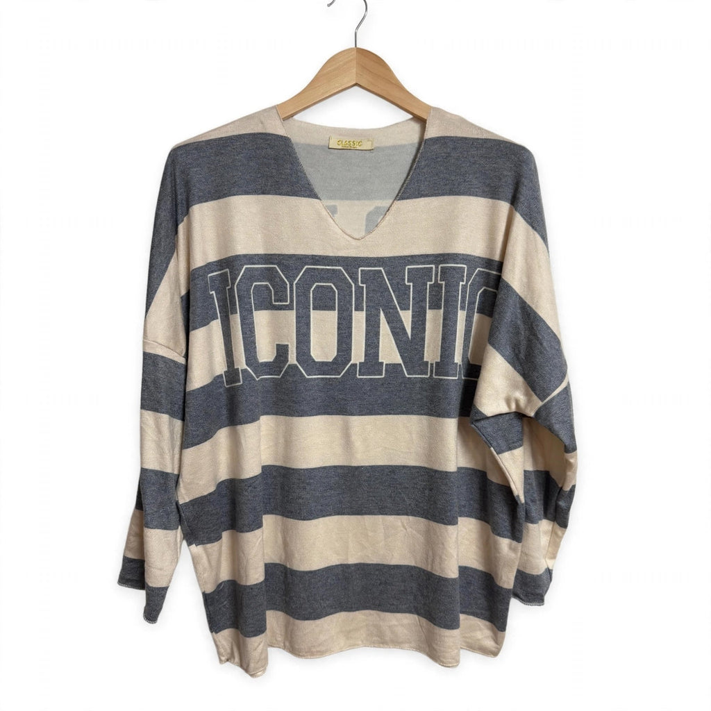 Jersey de punto curvy de rayas gris y crema ICONIC - Las Cucadas