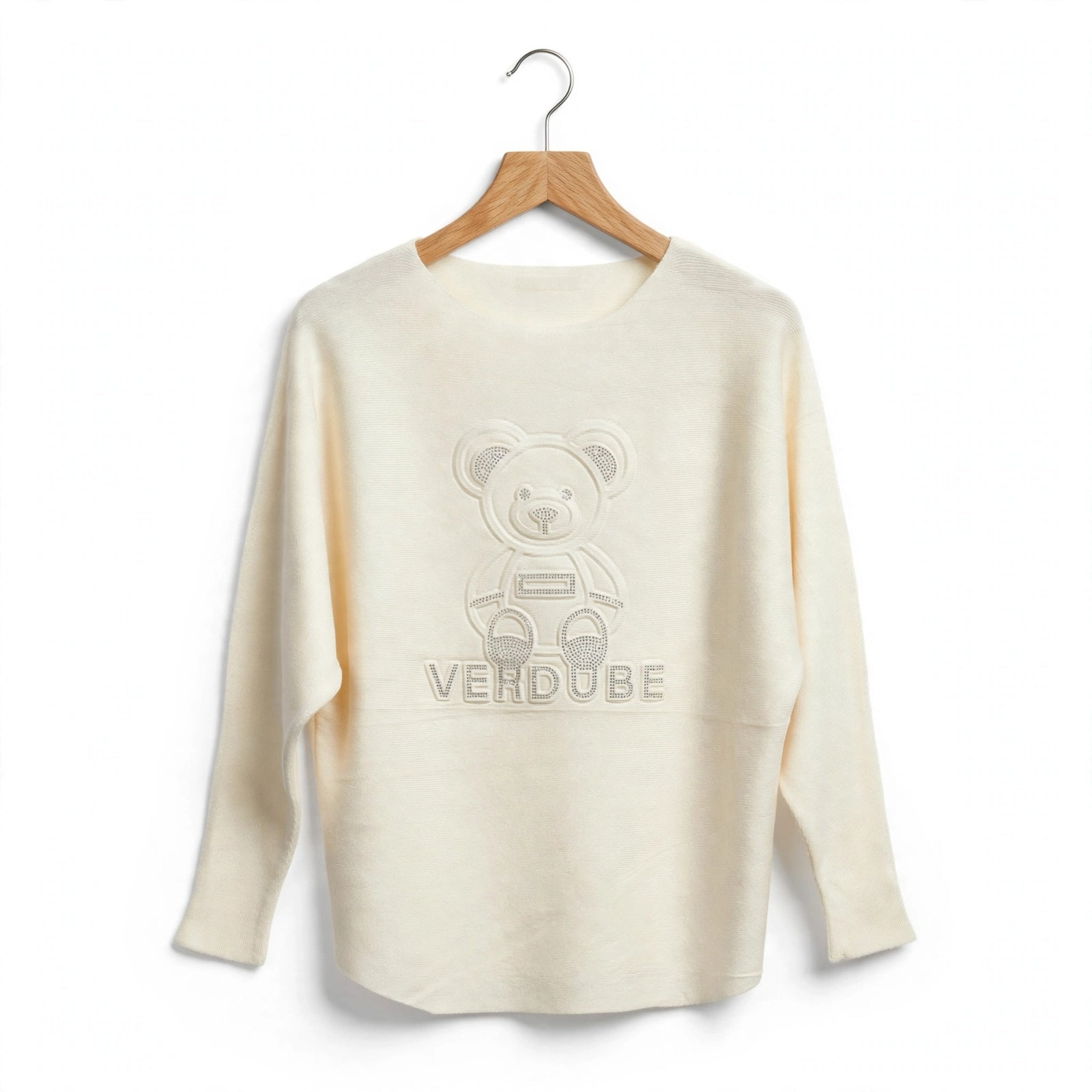 Jersey Punto Crema Diseño Oso con Pedrería - Las Cucadas