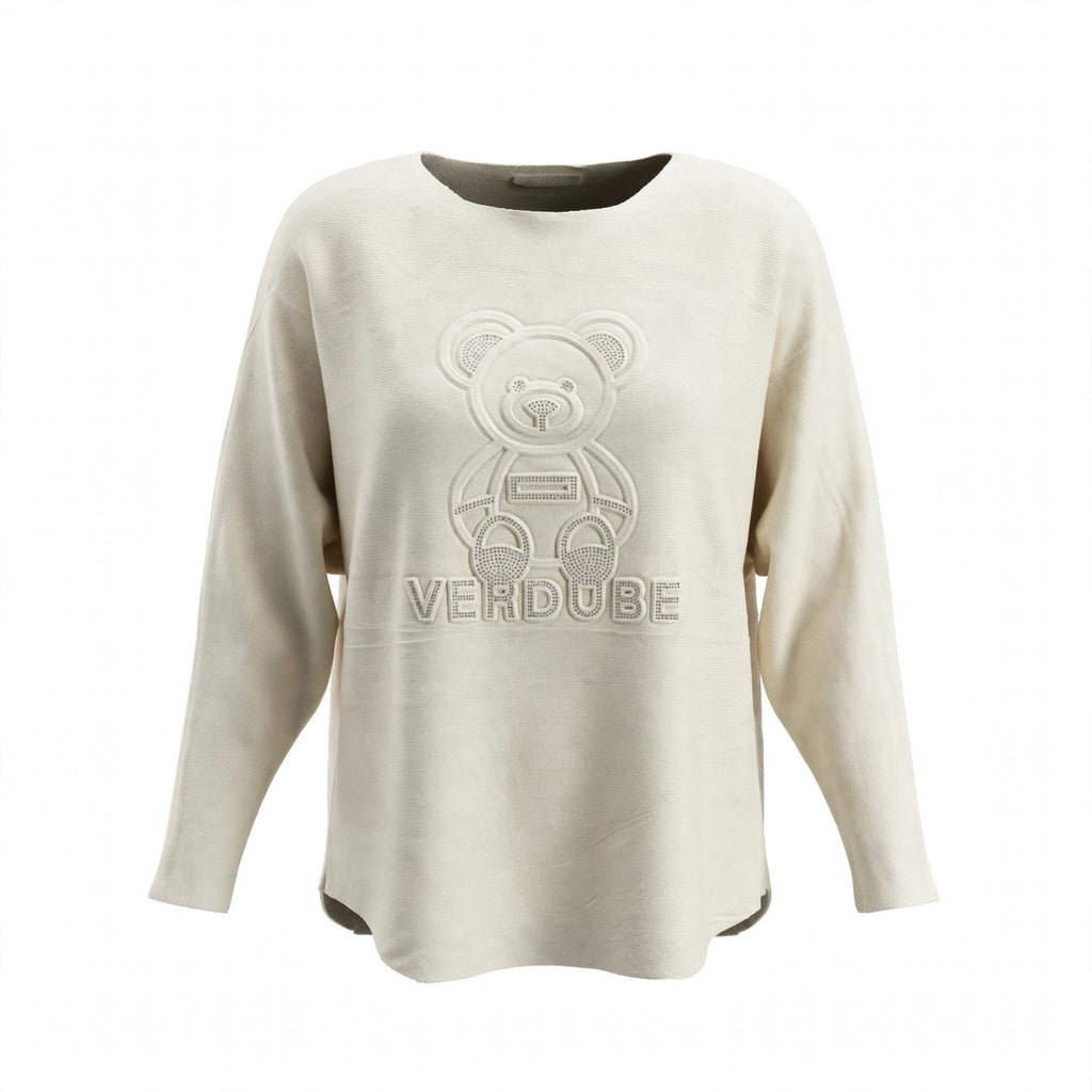 Jersey Punto Crema Diseño Oso con Pedrería - Las Cucadas