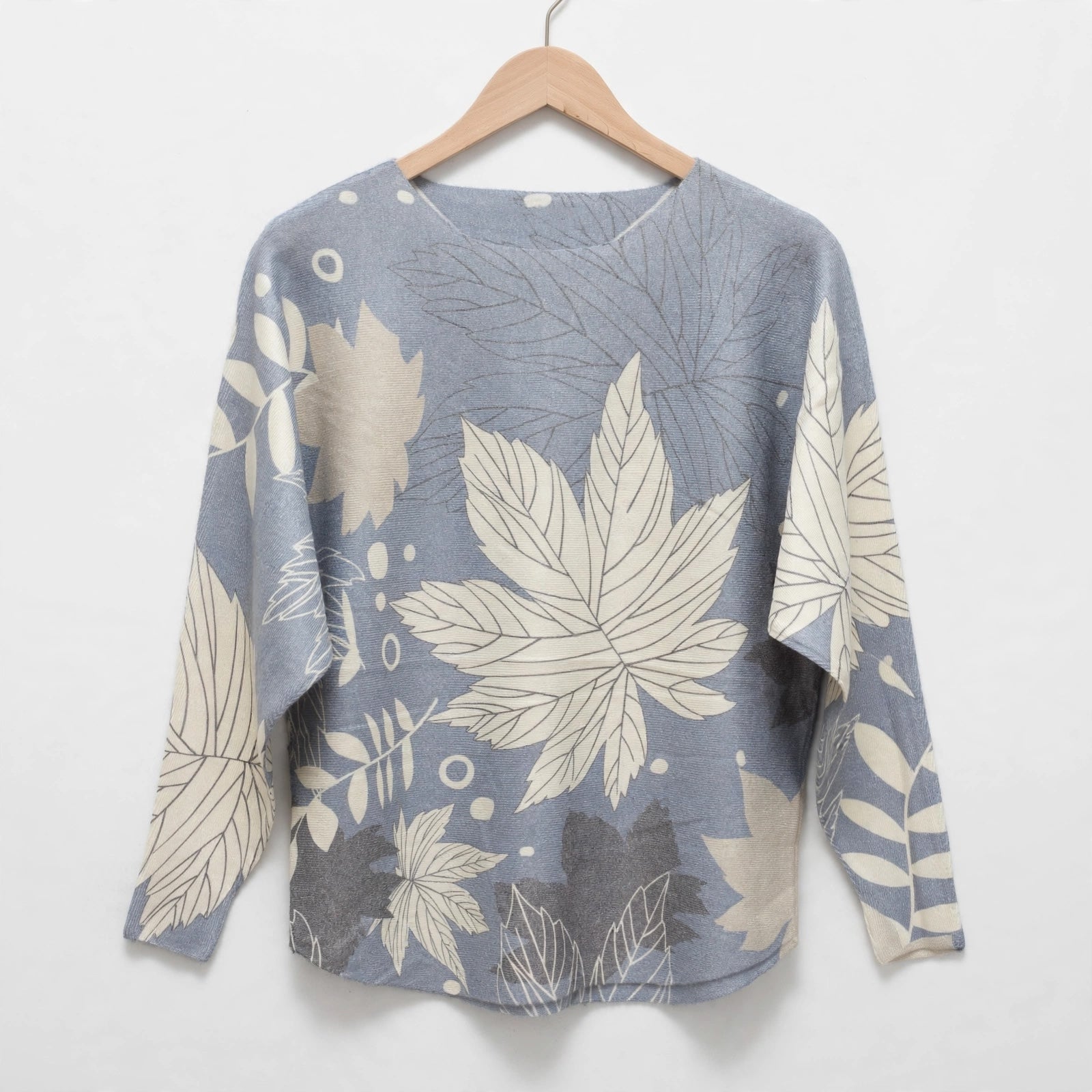 Jersey Punto Estampado Botánico Hojas Azul Talla Grande - Las Cucadas