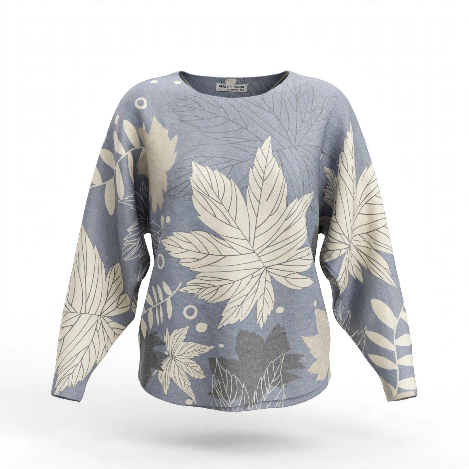 Jersey Punto Estampado Botánico Hojas Azul Talla Grande - Las Cucadas