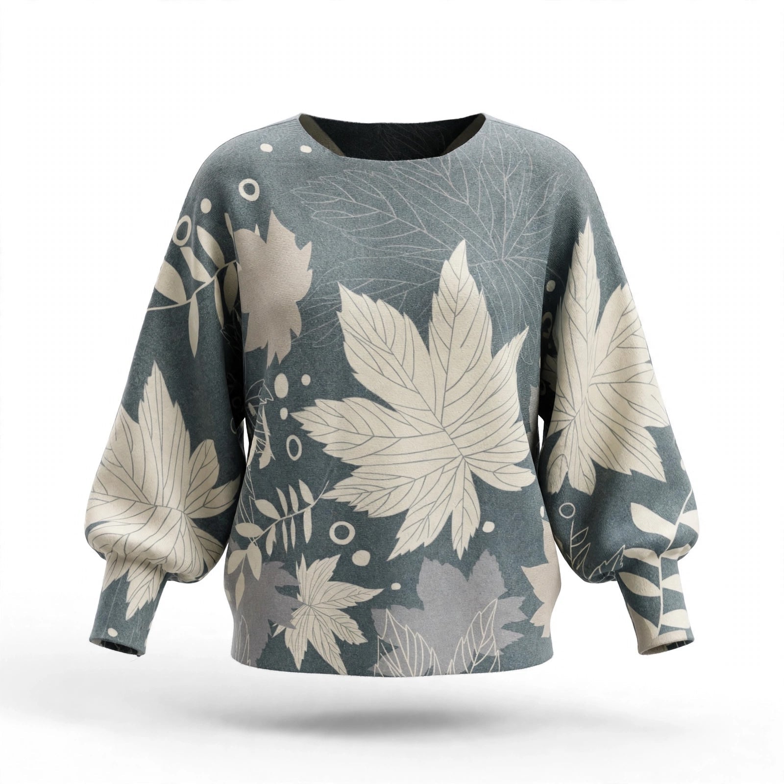 Jersey Punto Estampado Botánico Hojas Gris Talla Grande - Las Cucadas
