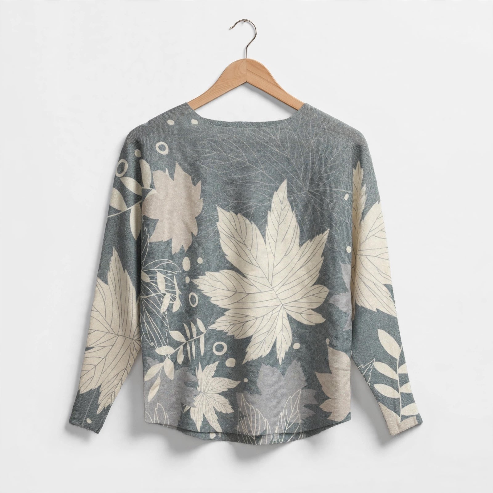 Jersey Punto Estampado Botánico Hojas Gris Talla Grande - Las Cucadas