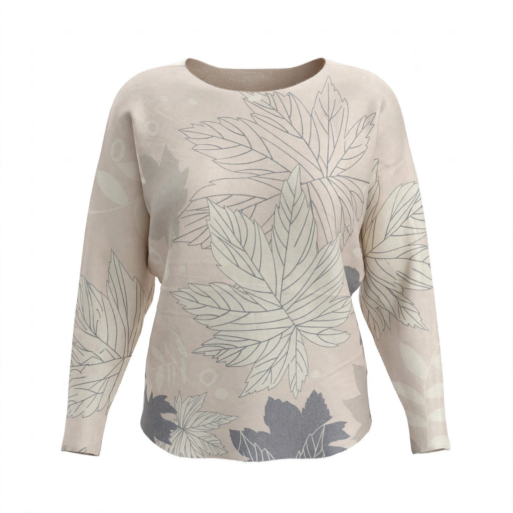 Jersey Punto Fino Crema Estampado Hojas Talla Grande - Las Cucadas