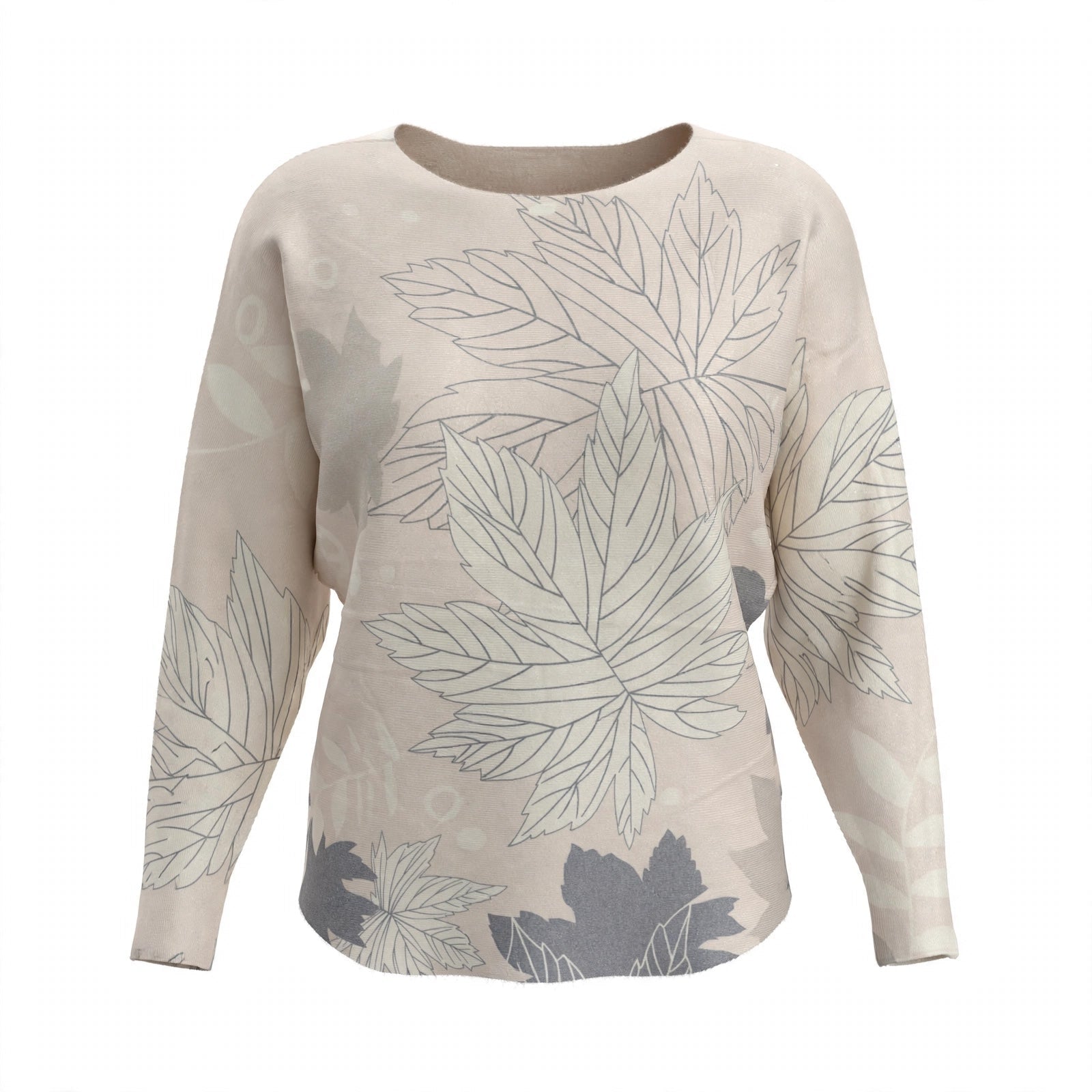 Jersey Punto Fino Crema Estampado Hojas Talla Grande - Las Cucadas