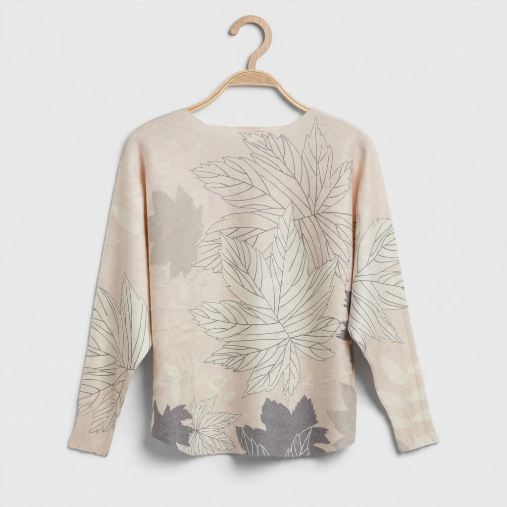 Jersey Punto Fino Crema Estampado Hojas Talla Grande - Las Cucadas