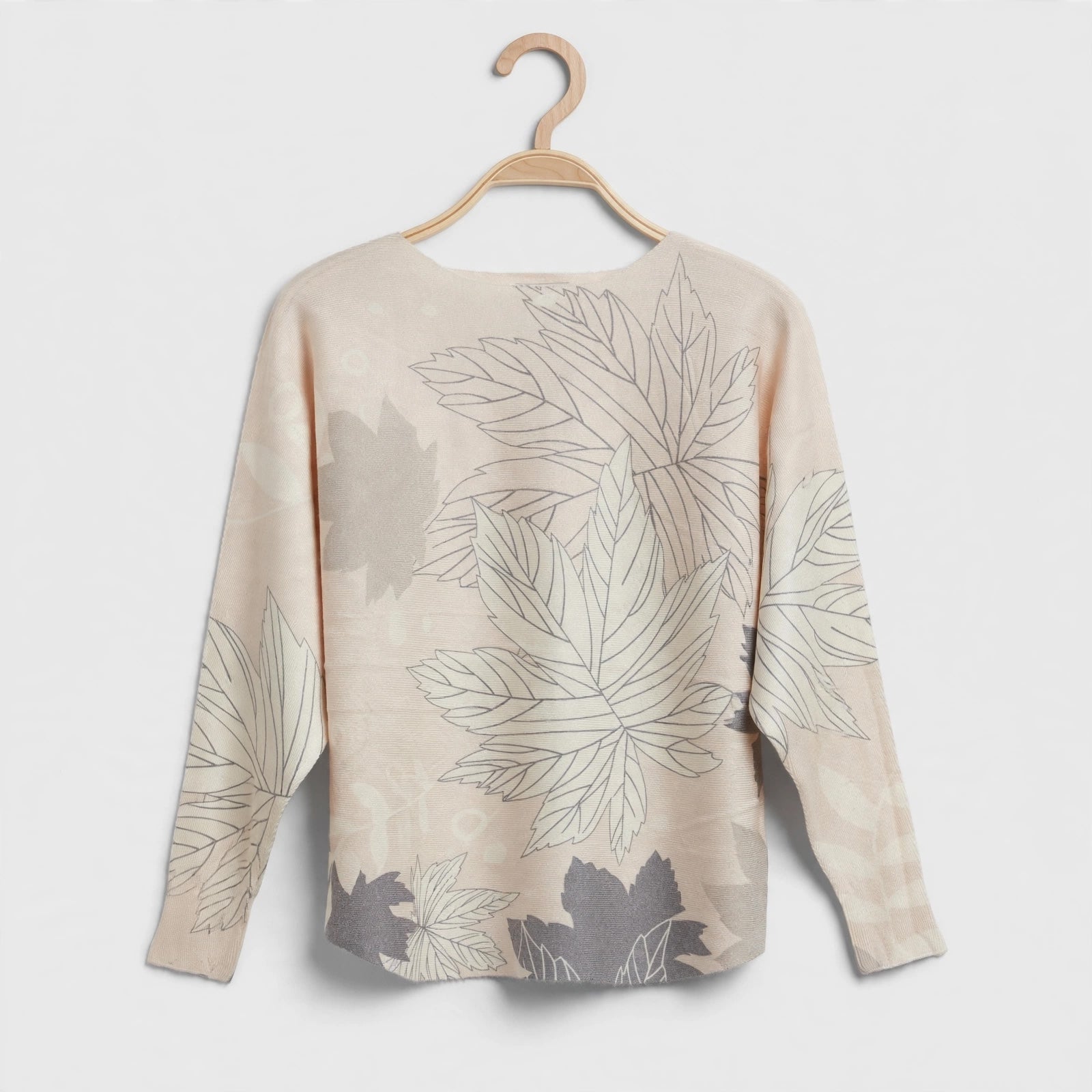 Jersey Punto Fino Crema Estampado Hojas Talla Grande - Las Cucadas