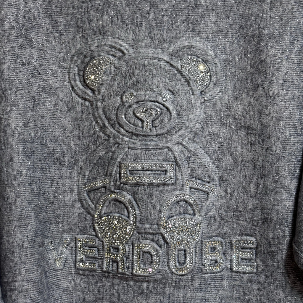 Jersey Punto Gris Jaspeado Diseño Oso con Pedrería - Las Cucadas
