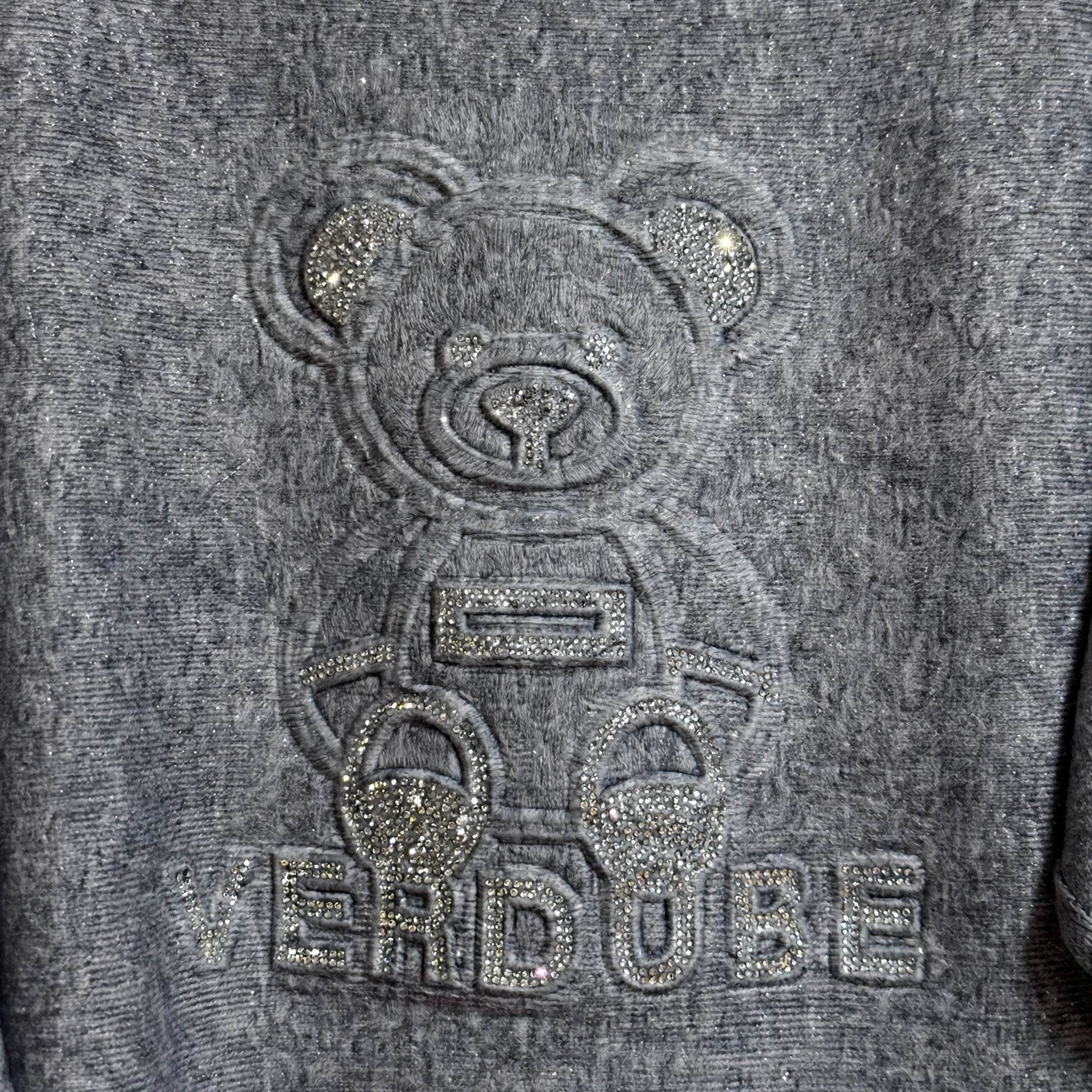 Jersey Punto Gris Jaspeado Diseño Oso con Pedrería - Las Cucadas