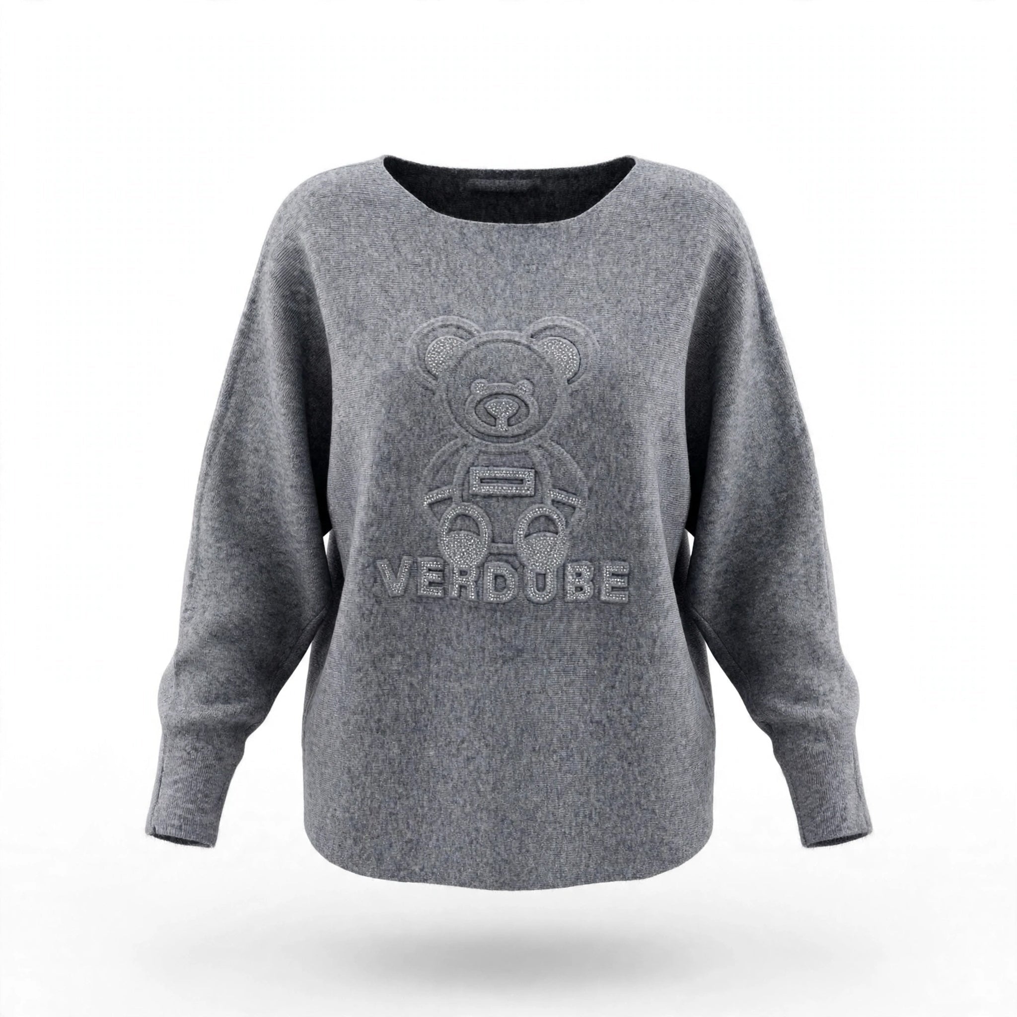 Jersey Punto Gris Jaspeado Diseño Oso con Pedrería - Las Cucadas