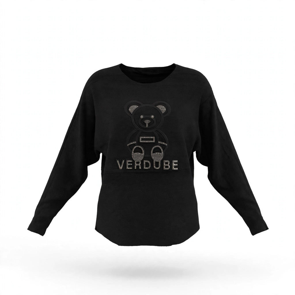 Jersey Punto Negro Diseño Oso con Pedrería - Las Cucadas