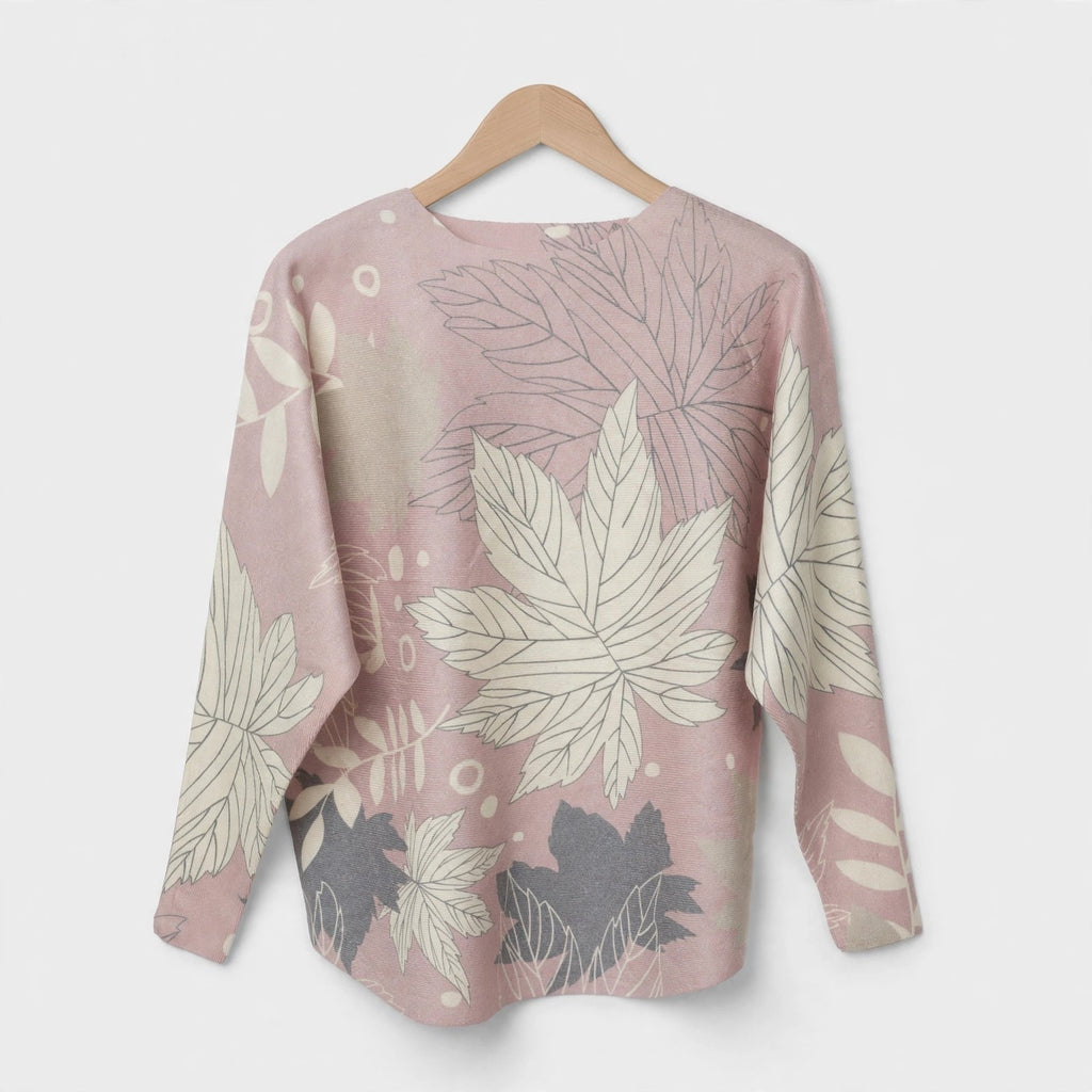 Jersey Punto Rosa Empolvado Estampado Botánico Hojas Talla Grande - Las Cucadas