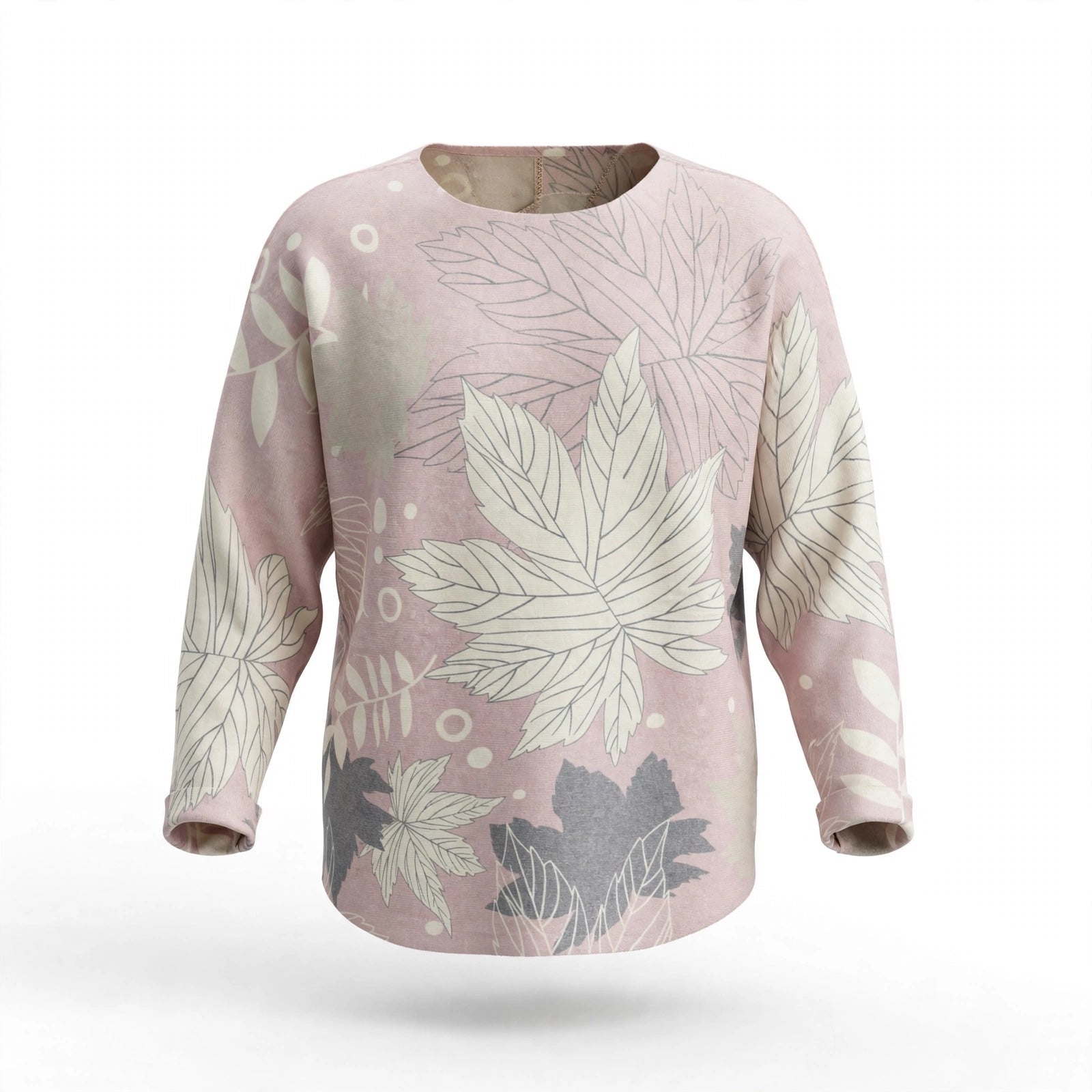 Jersey Punto Rosa Empolvado Estampado Botánico Hojas Talla Grande - Las Cucadas