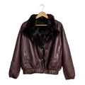 Chaqueta reversible las cucadas de erisa tipo bomber en piel sintética burdeos con cuello de pelo suave y botones
