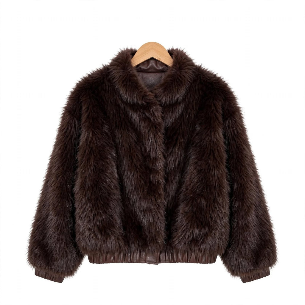 Chaqueta reversible las cucadas de erisa de pelo sintético marrón estilo bomber con bajo y puños elásticos