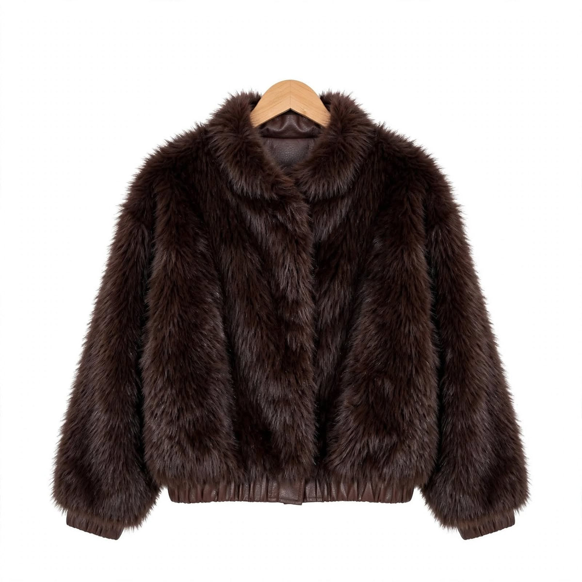 Chaqueta reversible las cucadas de erisa de pelo sintético marrón estilo bomber con bajo y puños elásticos