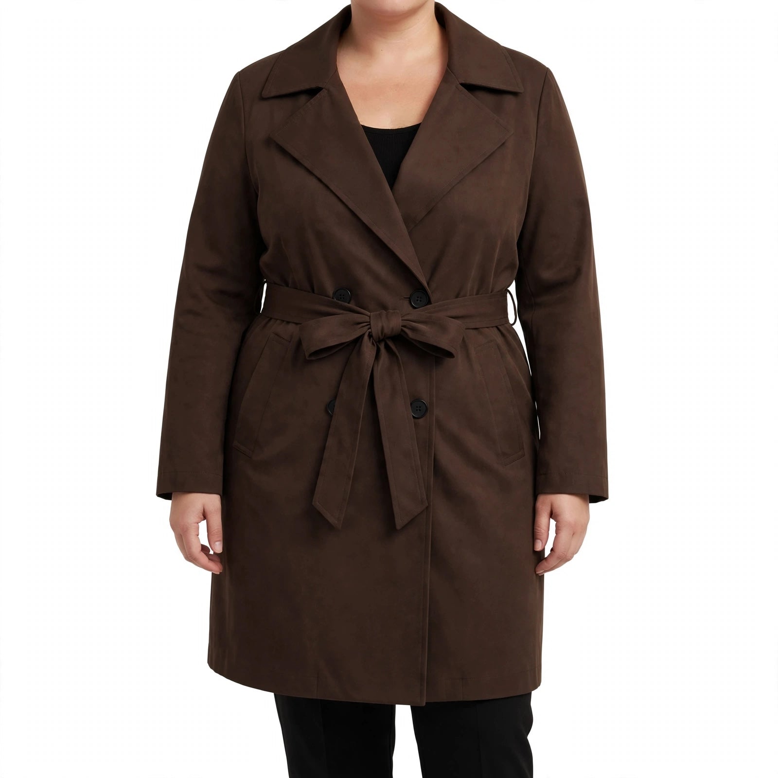 Gabardina las cucadas de erisa marrón chocolate con doble botonadura y cinturón ajustable para mujer